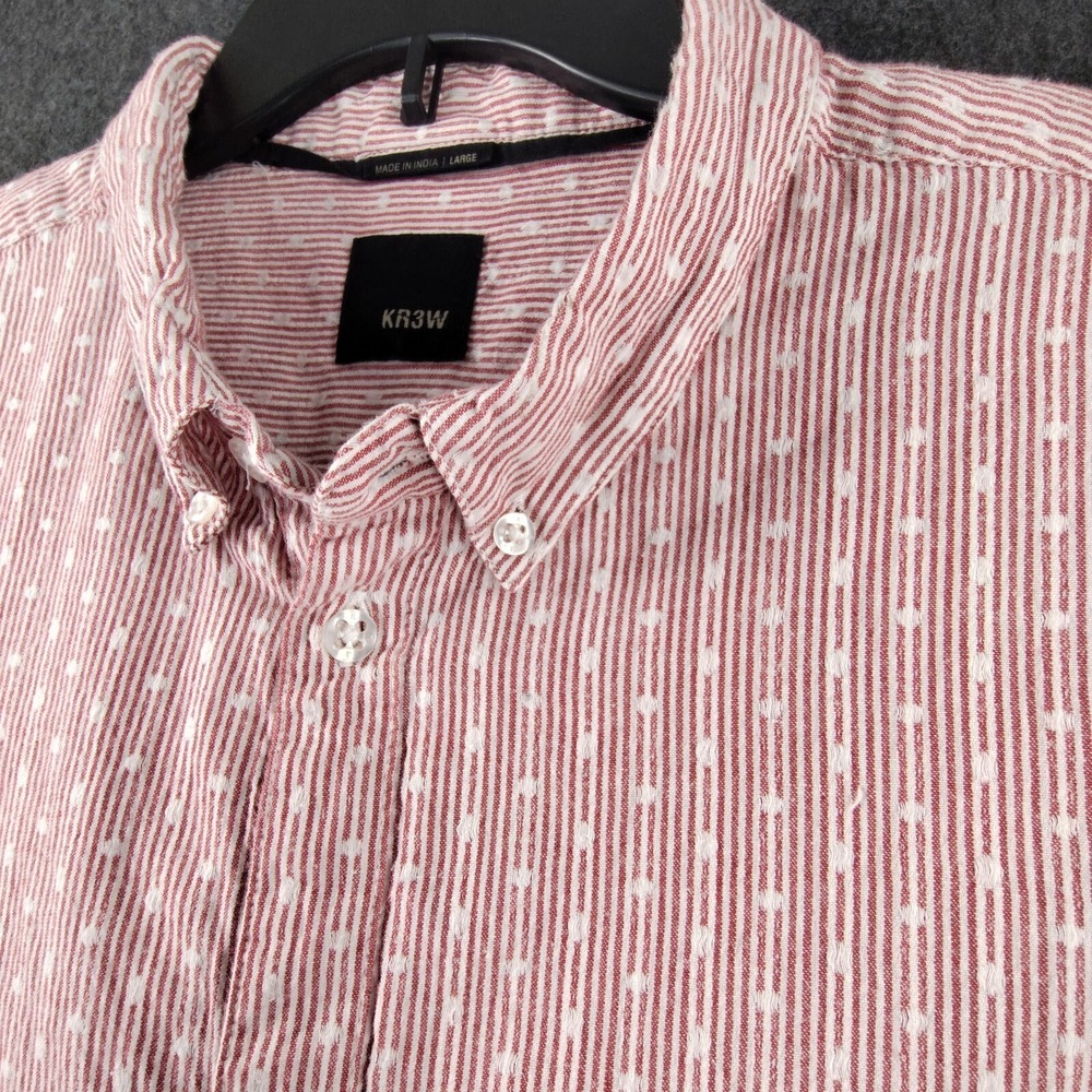 ✅👔🚨🎁🎄Rare KR3W Mens L Buttoned Up Collar Long Sleeve Shirt Red/White 📸SEE📏 - Picture 16 of 16